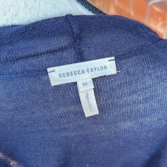 Rebecca Taylor Wool Drape Navy Blue Open Front Fringe Cardigan Sweater Medium - Picture 6 of 7